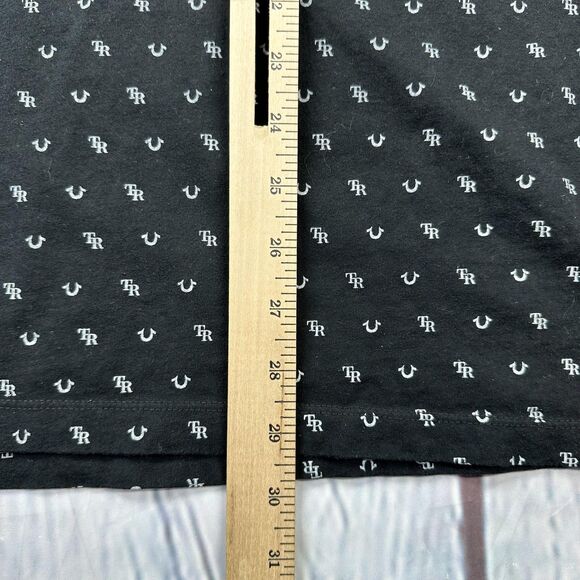 True Religion Shirt Mens XL Black All Over TR Horseshoe Logo Graphic Print Tee - Picture 8 of 9